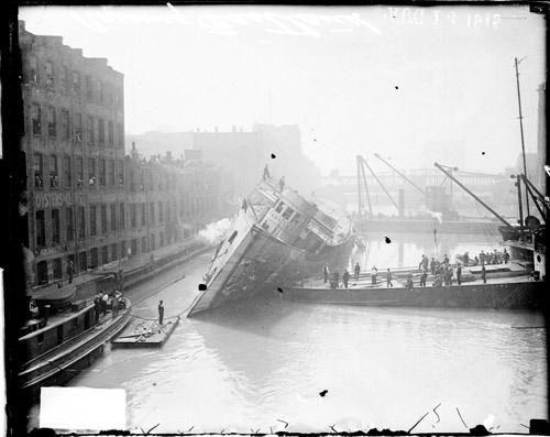 ECC Eastland Disaster Cranes On A Barge Righting The Steamer 