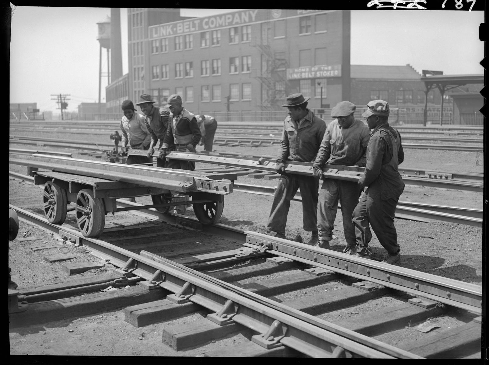 ECC Section gang working on railroad track, Chicago, May 1948
