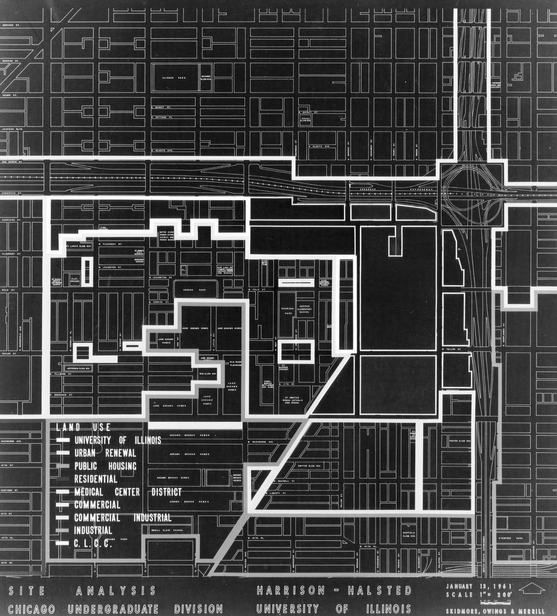 ECC Site Analysis map for the new campus at Harrison and Halsted