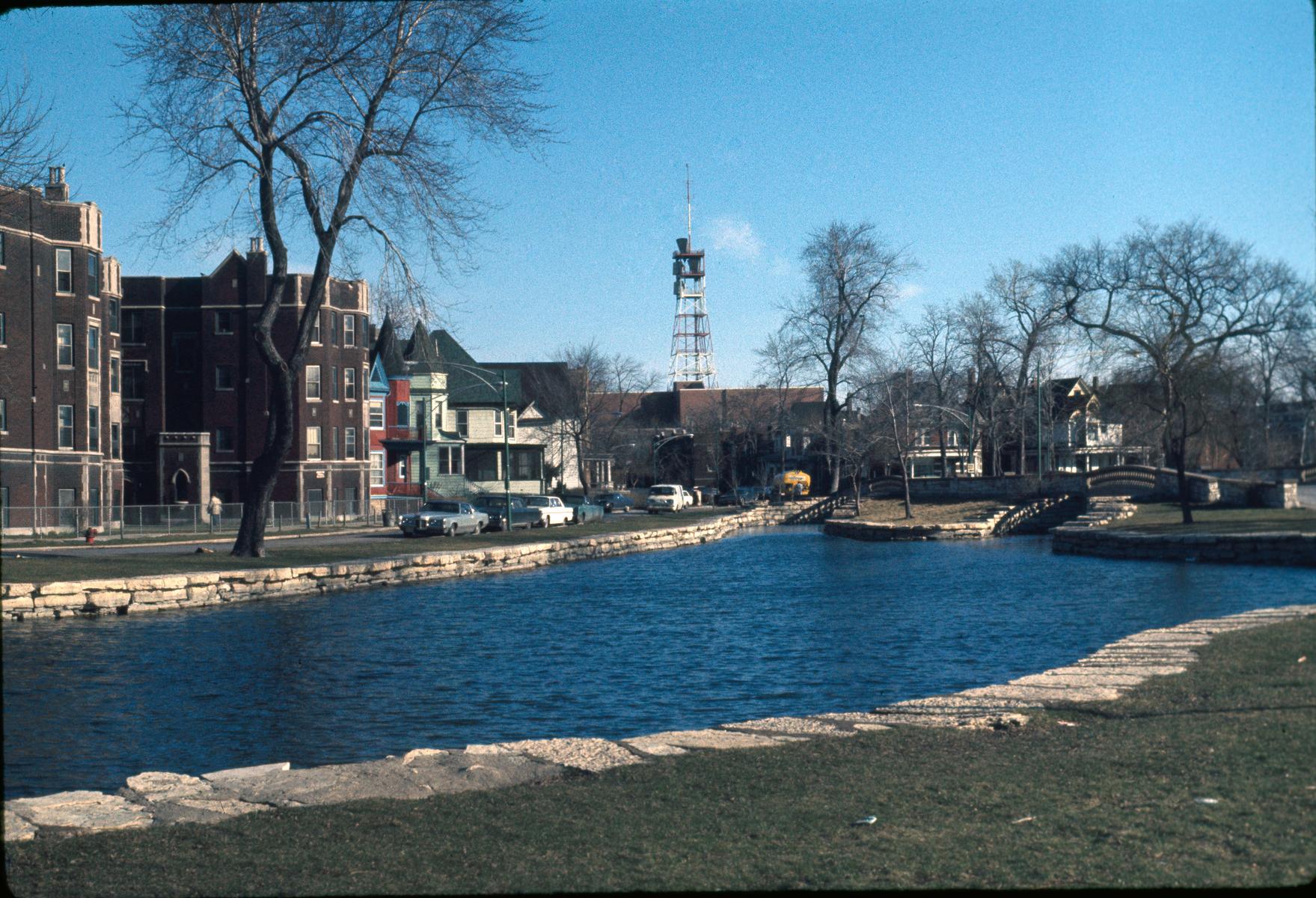 ECC Auburn Park lagoon, houses and apartments